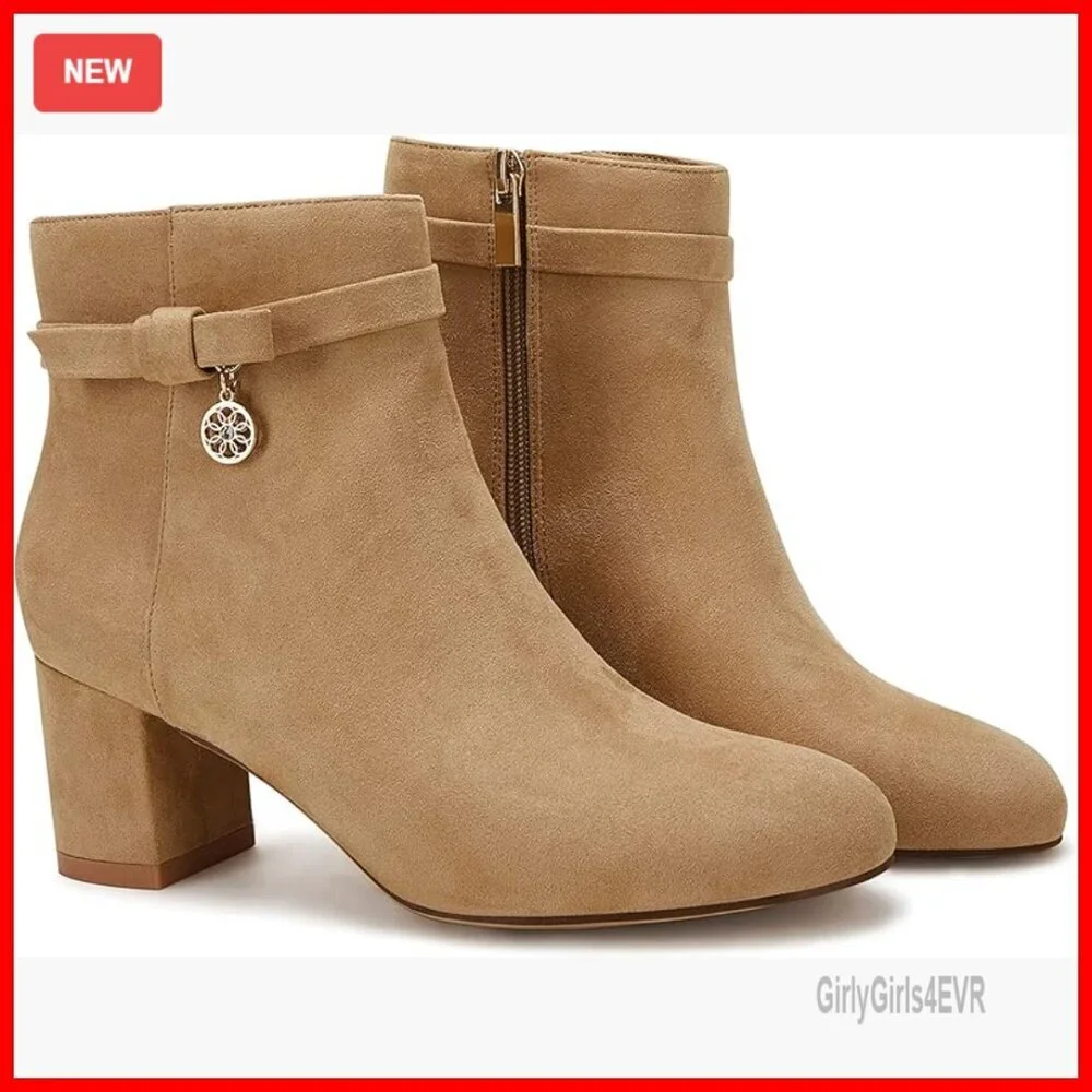 Women's Ankle Boots Chunky Block Heel Vintage Tie Knot Side Zipper Booties